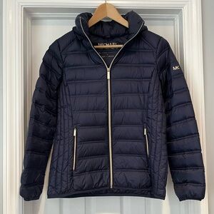 Michael Kors Women’s Packable Down Puffer Jacket, Navy- Size S